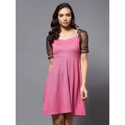 Miss Chase Sweetheart Neck Schiffli Puff Sleeves Fit & Flare Dress image 3