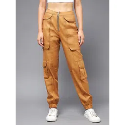 Miss Chase Tan Cotton Relaxed Fit Paneled Joggers-picture-44
