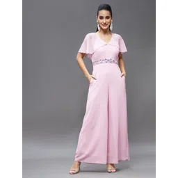 Miss Chase V-Neck Flared Sleeve Basic Jumpsuit with Embroidered-picture-26