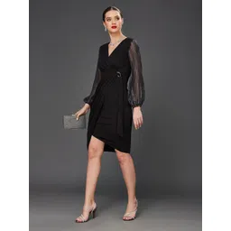 Miss Chase V-Neck Puff Sleeve Georgette Wrap Dress image 1