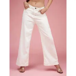 Miss Chase White Flared Mid Rise Clean Look Ankle Length Stretchable Denim Jeans-picture-16