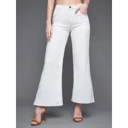 Miss Chase White Flared Mid Rise Clean Look Ankle Length Stretchable Denim Jeans-picture-17