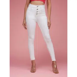Miss Chase White Skinny Fit High Rise Clean Look Stretchable Regular Length Bleached Denim Jeans-picture-16