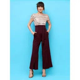 Miss Chase Wine & Beige Embellished Jumpsuit-image-21