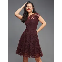 Miss Chase Wine Lace Skater Dress-picture-40