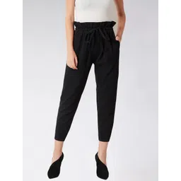 Miss Chase Women Black Regular Fit Solid Cropped Peg Trousers-picture-11