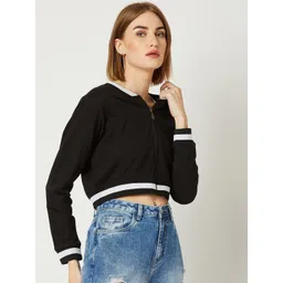 Miss Chase Women Black Solid Crop Bomber Jacket-picture-50