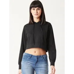 Miss Chase Women Black Solid Hooded Sweatshirt-picture-11