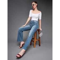Miss Chase Women Blue Flared Mid-Rise Clean Look Jeans-picture-11