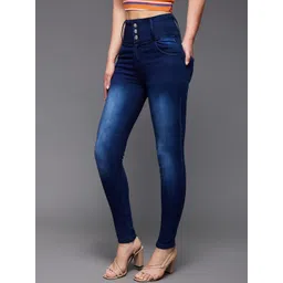 Miss Chase Women Blue High-Rise Clean Look Heavy Fade Skinny Fit Stretchable Jeans-picture-11