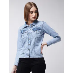 Miss Chase Women Blue Solid Lightweight Denim Jacket-picture-24