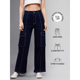 Miss Chase Women Clean Look No Fade Dark Shade Wide Leg High-Rise Stretchable Jeans-picture-12