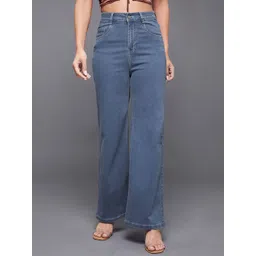 Miss Chase Women Cotton Wide Leg High-Rise Mildly Distressed Stretchable Jeans-picture-32