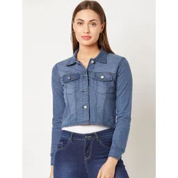 Miss Chase Women Crop Denim Jacket with Patchwork-picture-25