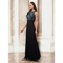 Miss Chase Women Floral Self Design Boat neck Maxi Fit & Flare Dress-picture-29