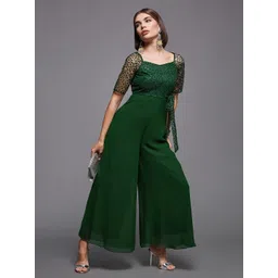 Miss Chase Women Gorgeous Green Solid Bling and Sparkly Jumpsuit-picture-22
