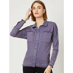 Miss Chase Women Lavender Solid Denim Jacket Jacket-picture-39