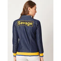 Miss Chase Women Navy Blue Solid Denim Jacket-picture-18