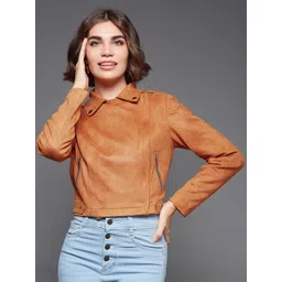 Miss Chase Women Orange Camouflage Crop Biker Jacket-picture-24
