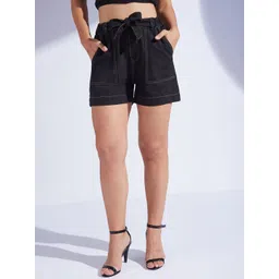 Miss Chase Women Relaxed Fit High-Rise Bows Cotton Denim Shorts-picture-29