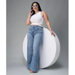 miss chase Women Relaxed Fit High Rise Light Blue Jeans-picture-11