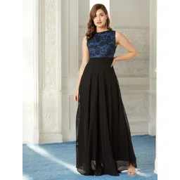 Miss Chase Women Self Design Boat Neck Georgette Maxi Dress-picture-28