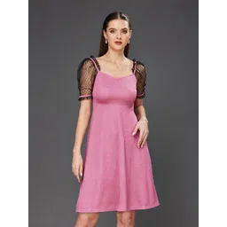 Miss Chase Women Solid V-Neck Half Sleeve Relaxed Fit Knee-Length Dress-picture-24