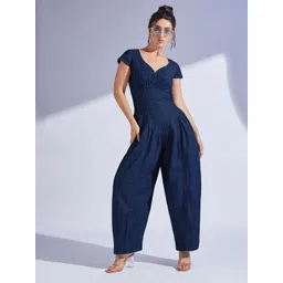 Miss Chase Women Sweetheart Neck Cap Sleeve Pin Tucked Dhoti Style Denim Jumpsuit-picture-19
