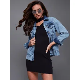 Miss Chase Women Washed Denim Jacket with Patchwork-picture-27