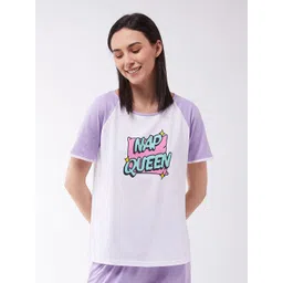 Miss Chase Women White & Purple Typography Printed T-shirt-picture-15