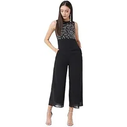 miss chase Women's Black Boat Neck Solid Embellished Jumpsuit-picture-30