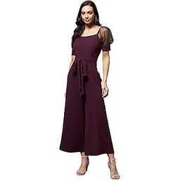 miss chase Women's Dark Purple & Black Solid Straight Leg Square Neck Half Sleeve Relaxed Fit Jumpsuit-picture-22