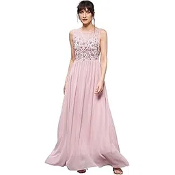 miss chase Women's Dusty Pink Boat Neck Sleeveless Embellished Gathered Regular Dress-picture-36