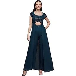 miss chase Women's Embellished Square Neck Short Sleeve Georgette Cut Out Relaxed Fit Regular Jumpsuit with Pockets-picture-21