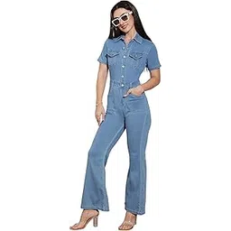miss chase Women's Flared High Rise Regular Length Stretchable Denim Jumpsuit (MCSS25DEN75-47-158-30, Light Blue, 30)-picture-38