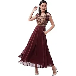 miss chase Women's Lavender & Wine V-Neck Cap Sleeves Floral Lace Fit & Flare Maxi Dress-picture-14