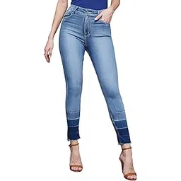 miss chase Women's Light Blue Skinny Fit High Rise Ankle Length Shaded Stretchable Denim Jeans-picture-56