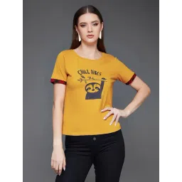 Miss Chase Women's Mustard Yellow Round Neck Short Sleeves Regular Length Printed T-shirt-picture-14