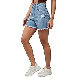 miss chase Women's Relaxed Fit Regular Length High/Mid Rise Denim Shorts-picture-31