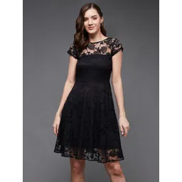 Miss Chase Women's Round Neck Cap Sleeves Low Back Lace Skater Dress-picture-14