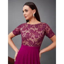 Miss Chase Women's Round Neck Half Sleeve Self-Designed Fit & Flare Georgette Maxi Dress image 3