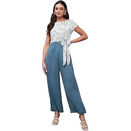 miss chase Women's Round Neck Short Sleeves Floral Waist Tie-Up Regular Length Jumpsuit-picture-25