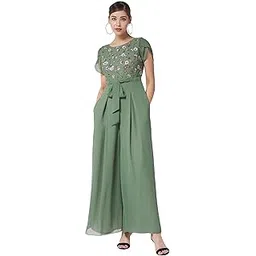 miss chase Women's Round Neck Tulip Sleeve Embroidered Pleated Regular Jumpsuit with Pockets-picture-24