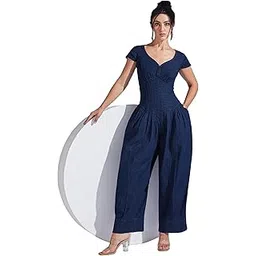 miss chase Womens Scoop Neck Cap Sleeve Pin Tucked Dhoti Style Denim Jumpsuit-picture-15