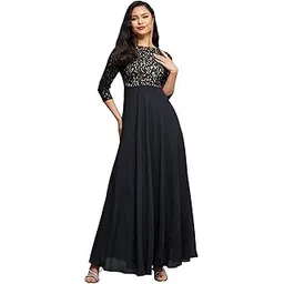 miss chase Women's Self Design Boat Neck 3/4 Sleeves Maxi Length Dress-picture-32