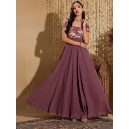 Miss Chase Womens Square Neck Raglan Sleeve Self Design Lace Overlaid Ethnic Maxi Dress-picture-10