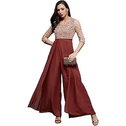 miss chase Women's Sweet-Heart Neck Raglan Sleeves Side Pocketed Georgette Pleated Regular-Length Jumpsuit-picture-34