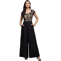 miss chase Women's Sweetheart Neck Raglan Sleeve Floral Lace Overlaid Jumpsuit-picture-13