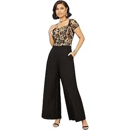 miss chase Women's Sweetheart Neck Raglan Sleeve Floral Lace Overlaid Viscose-Rayon Regular Length Jumpsuit-picture-22