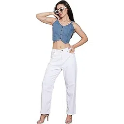 miss chase Womens V Neck Elasticated Straps Sleeve Waistcoat-Styled Cropped Denim Top-picture-20